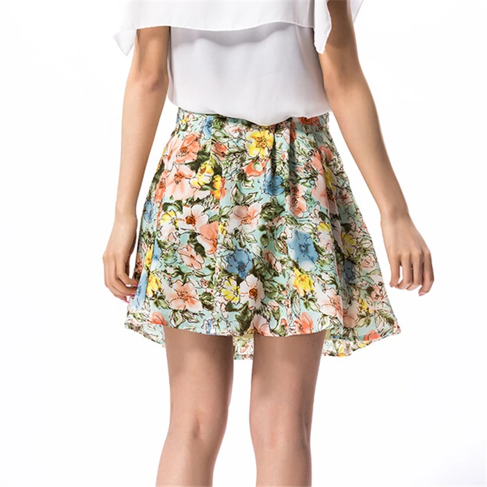 Женская шифоновая юбка-шорты NC216 летняя мини-юбка с цветочным принтом лето 2019 |