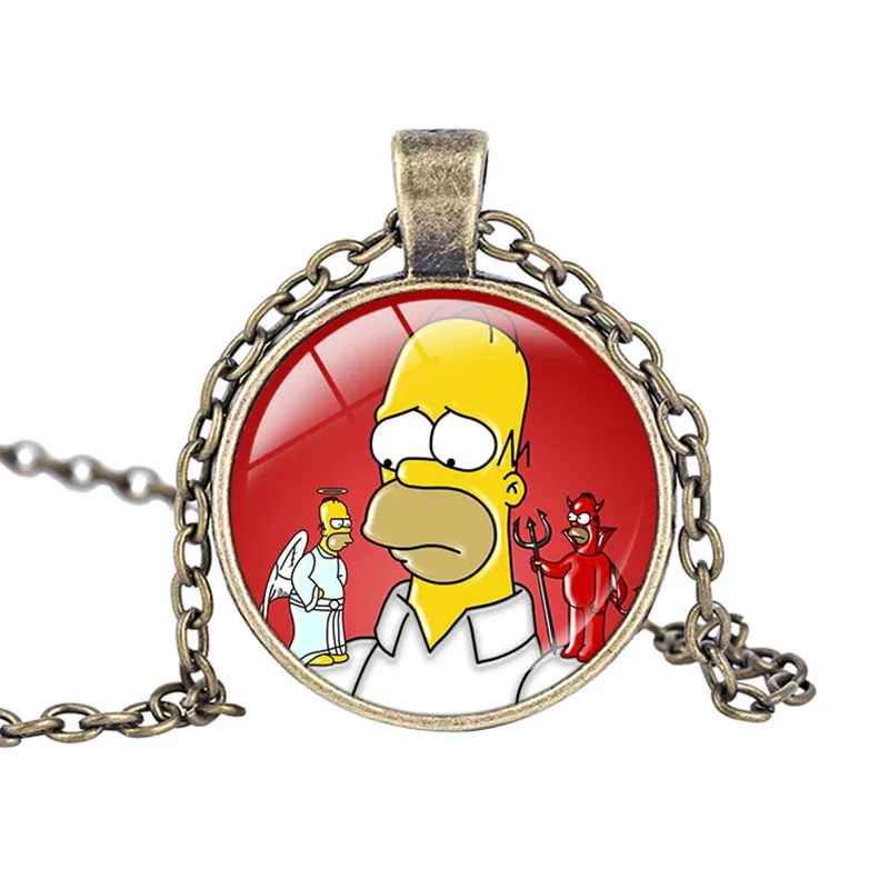 Горячее стекло кабошон кулон ожерелье бронзовая цепочка Винтаж Симпсон