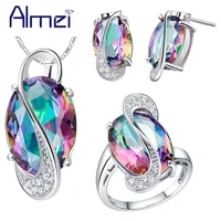 almei 50 off fashion pendant earrings ring crystal silver color bijoux african mystic jewlery set wedding necklaces sets t472