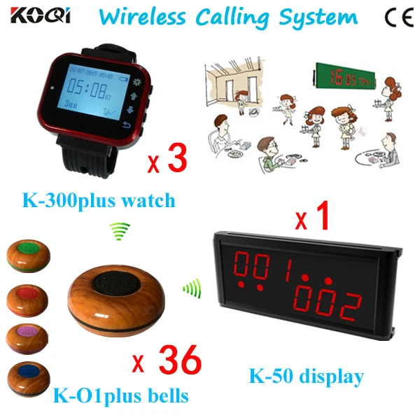 

Система пейджинга для обслуживания, Ycall K-236 + K-300plus-red + K-O1plus-black, беспроводной ресторанный зуммер