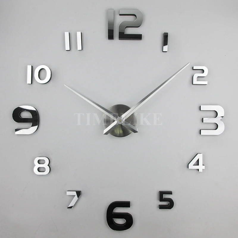 Большие часы 3D настенные украшение для гостиной зеркальные наклейки кварцевые