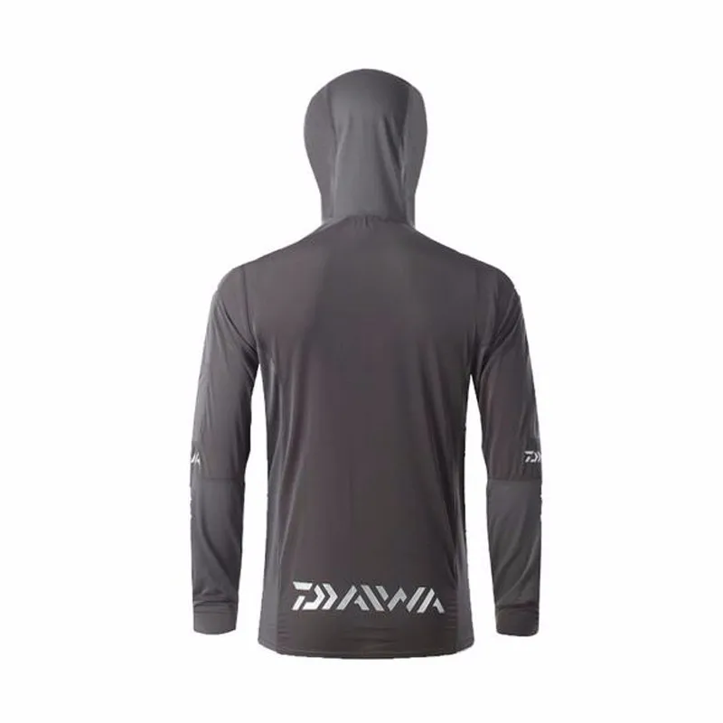 Бренд Daiwa Рыбалка Костюмы дышащая рубашка для защиты от солнца, Для мужчин Быстросохнущий купальный костюм с защитой от ультрафиолета 50+, защита от ультрафиолета, с капюшоном и длинными рукавами спортивные рубашки рыбной ловли