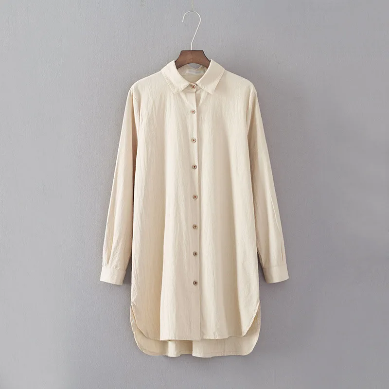 Женская длинная рубашка в стиле ретро Повседневная Свободная из хлопка и льна