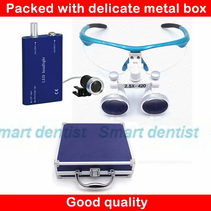 Metal case 2.5X rechargeable led light magnifier surgery loupe optical dental lens dentistry tool dentistry equipments