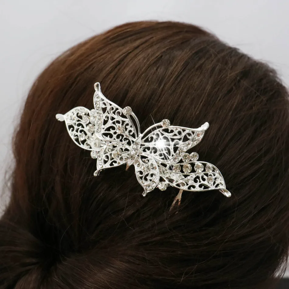 Трендовая диадема для волос женщин Свадебная Серебряная расческа с кристаллами