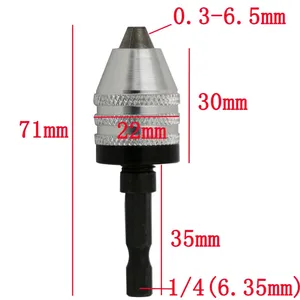 Патрон для дрели, отвертка, ударный привод, шестиугольный хвостовик, сверлильный шлифовальный станок, преобразователь, размер 0,3-6,5 мм