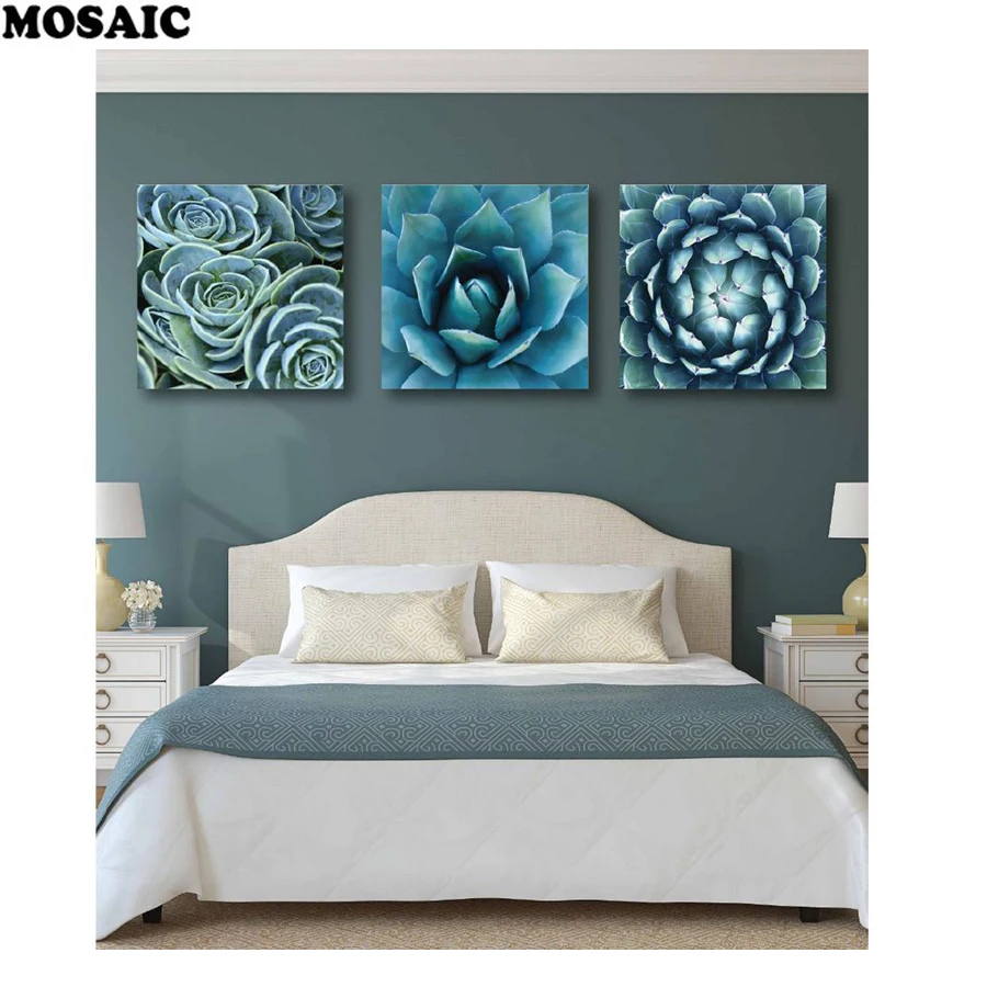 

3pcs New 5D Diamond Embroidery Full Needlework Diy Cross Stitch Diamond Painting Kit Blue rose flowers home decoration E
