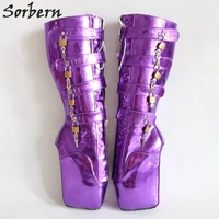 sorbern metallic purple women boots crossdressed heels fetish tiptoe heels boots decorative padlocks ballet exotic dancer shoes