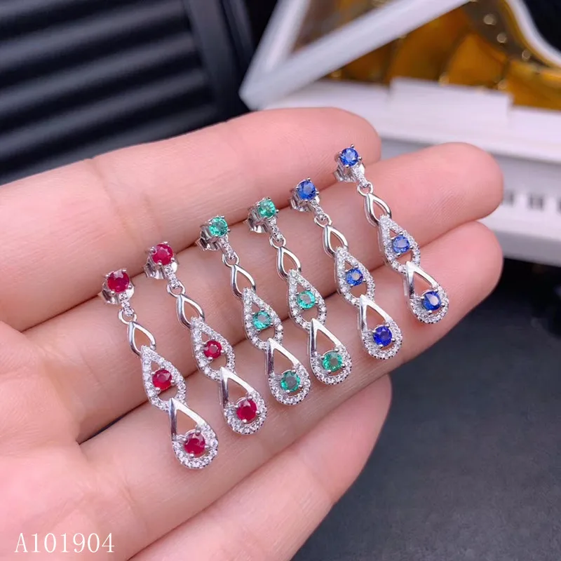 KJJEAXCMY boutique jewelry 925 sterling silver inlaid natural ruby sapphire emerald female models luxury earrings suppo | Украшения и