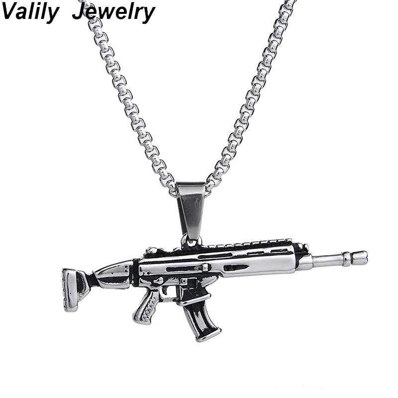 Valily Men Jewelry AK47 Gun Male Necklace Pendant With Gold Color Stainless Steel Chain Military Joias Hippie | Украшения и