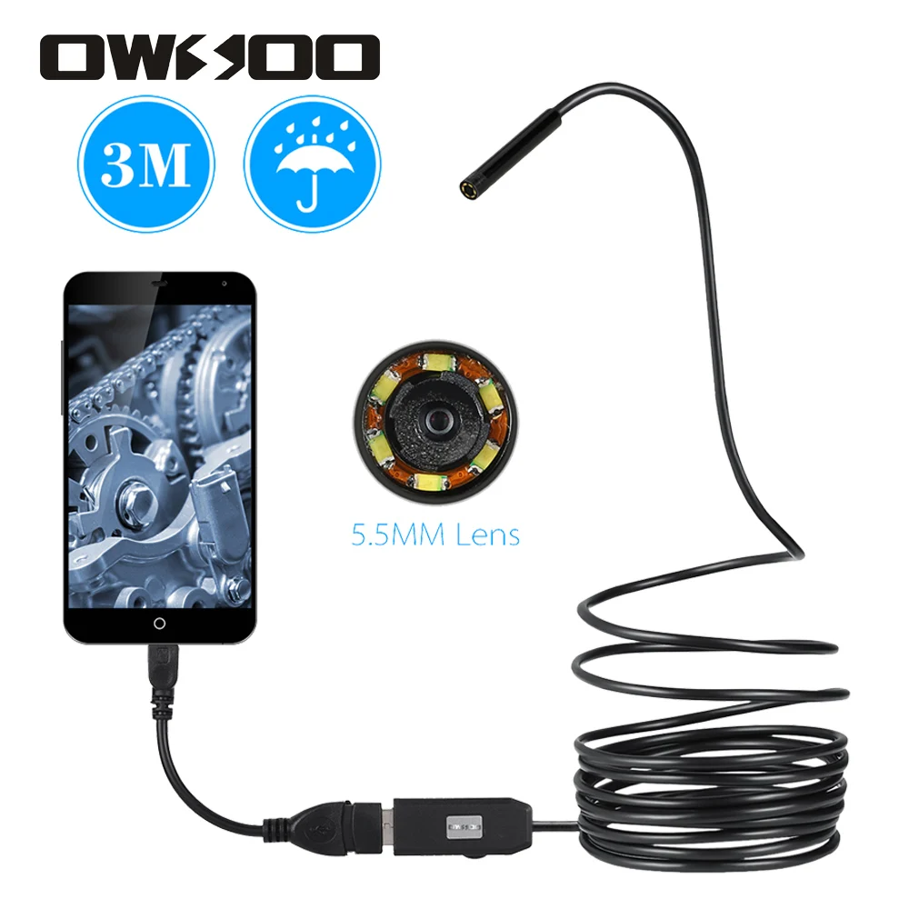 Мини-камера-эндоскоп OWSOO 5 мм 6 светодиодов USB кабель 3 м Android для осмотра автомобиля