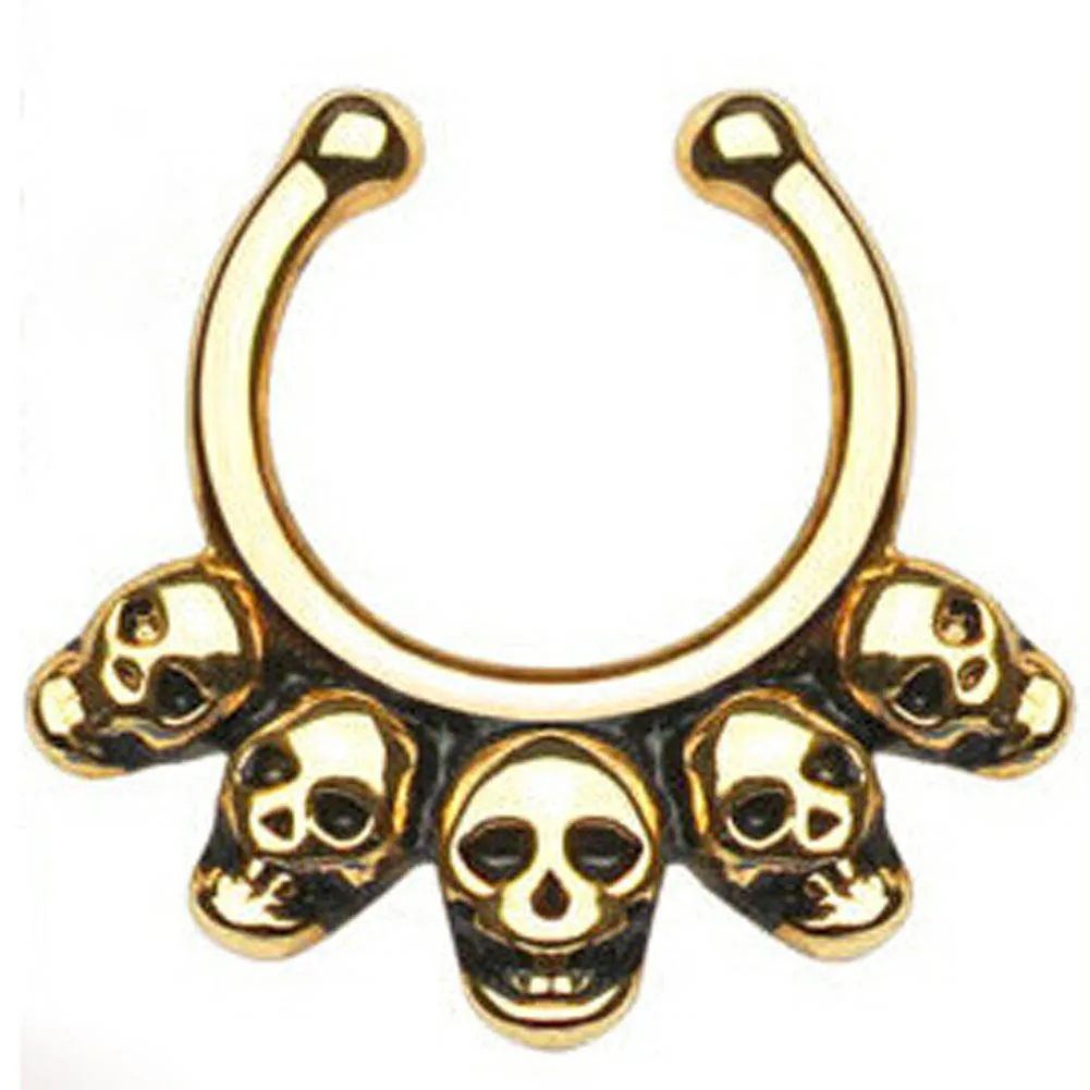 Новинка 2017 поддельные носовые кольца не пирсинг пять черепов перегородка