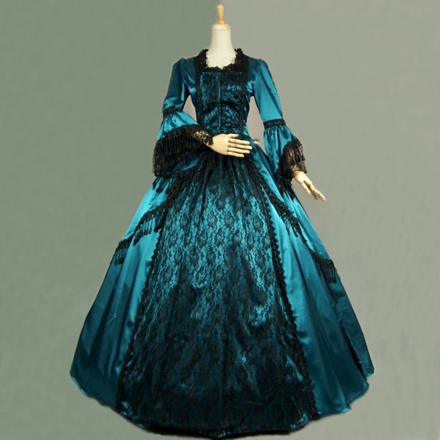 European Spring Women's Elegant Vintage Victorian Dress Ladies Jacquard Lace Halloween Lolita Costumes Party Long Gothic Dresses