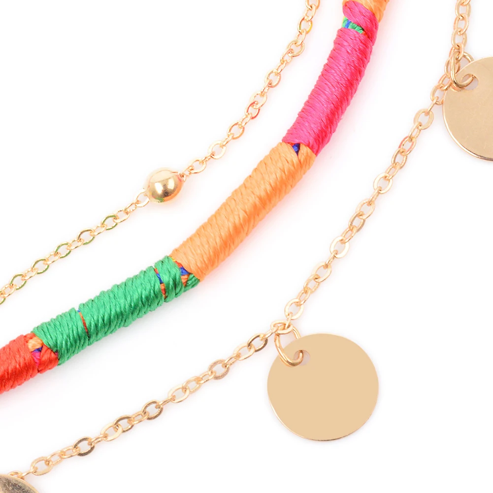Этническая BOHO ювелирные изделия Multi Слои колье монета кулон красочные веревку