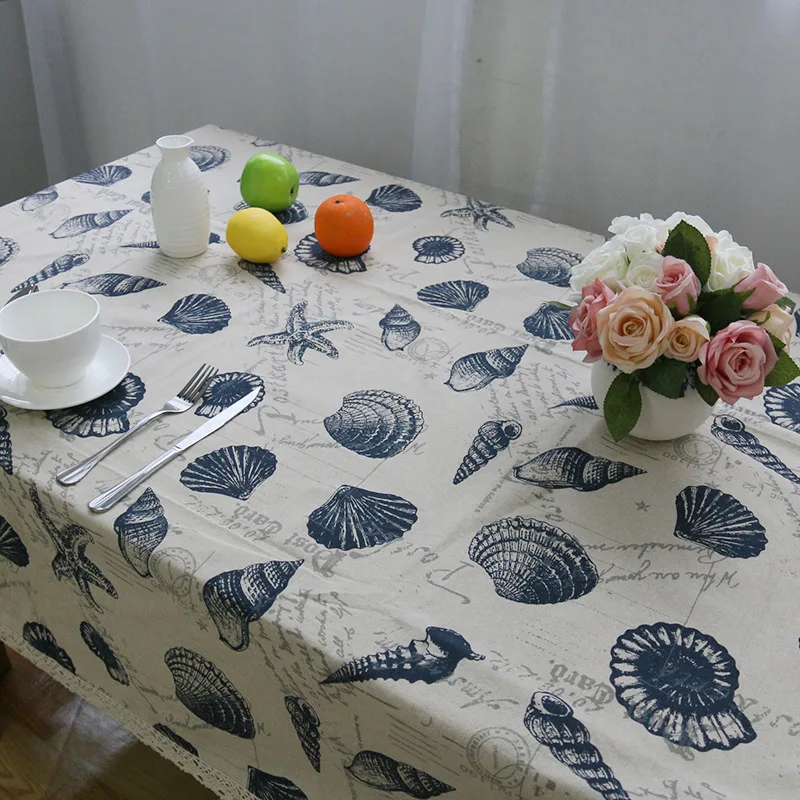 YMQY 2018 Europe Style Linen Cotton Table Cloth Lace Tablecloths Sea Shells Cover Towel for Picnic ROMORUS Hot Sale Home Decor | Дом и сад