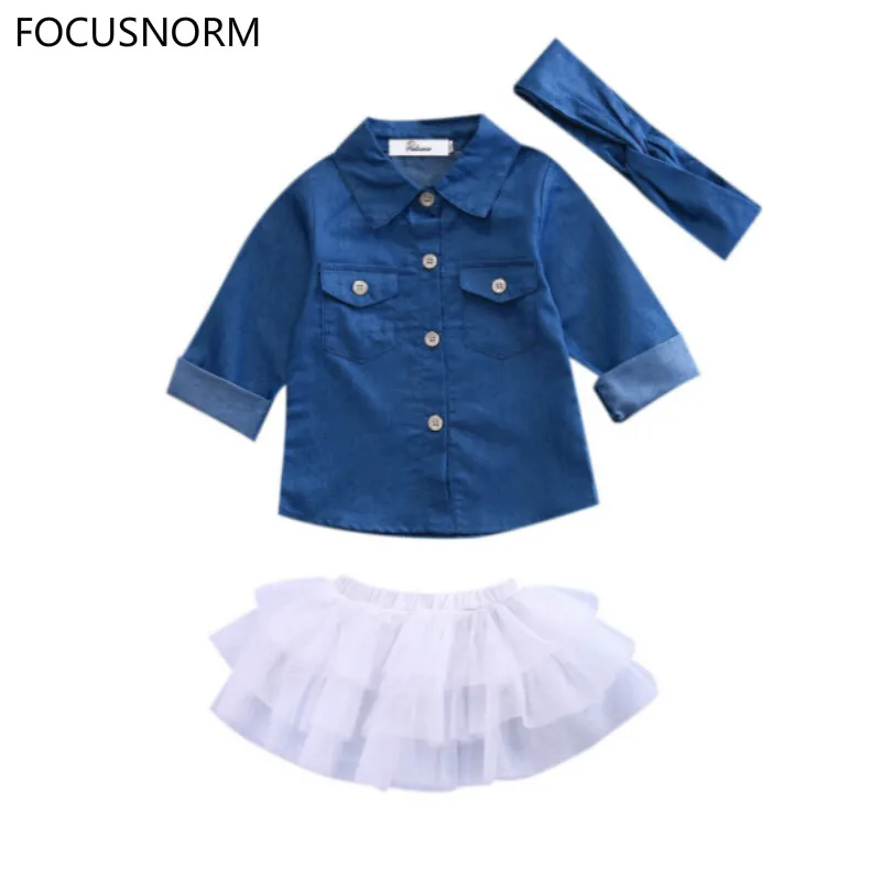 FOCUSNORM 3 шт. комплект одежды для маленьких девочек джинсовый топ футболка +