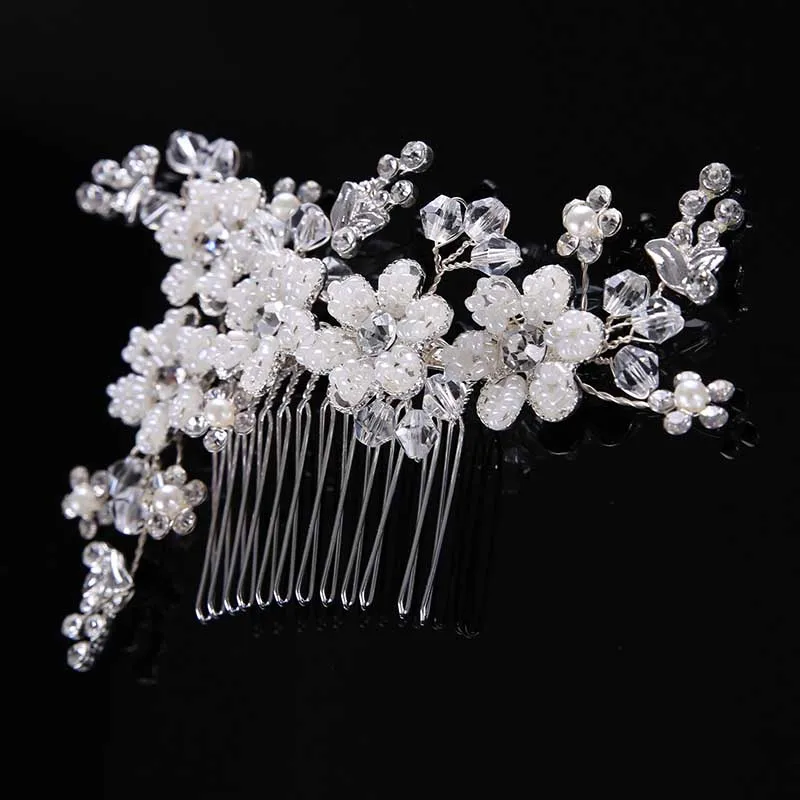 Заколки для волос с кристаллами и жемчугом серебристого цвета|wedding hair accessories|hair