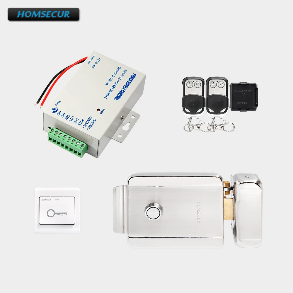 

HOMSECUR DIY Door Lock Access Control System by Remote Controller+Exit Button+Power Supply+Electric Lock