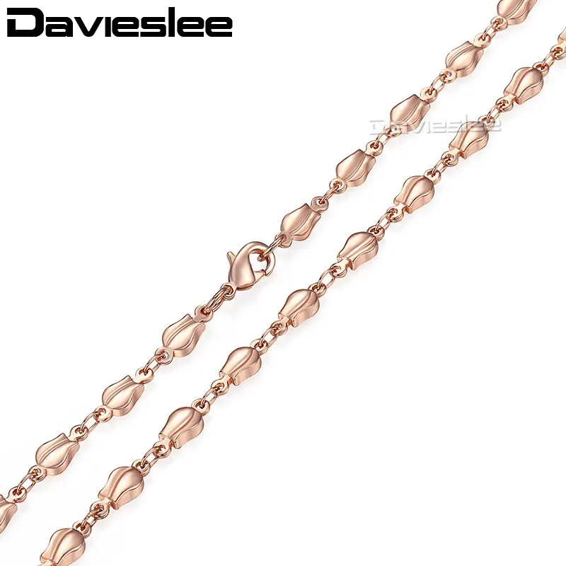 Davieslee 585 Rose Gold Filled Цепочки и ожерелья для женщин Сеть бутон шарик ссылка оптовые