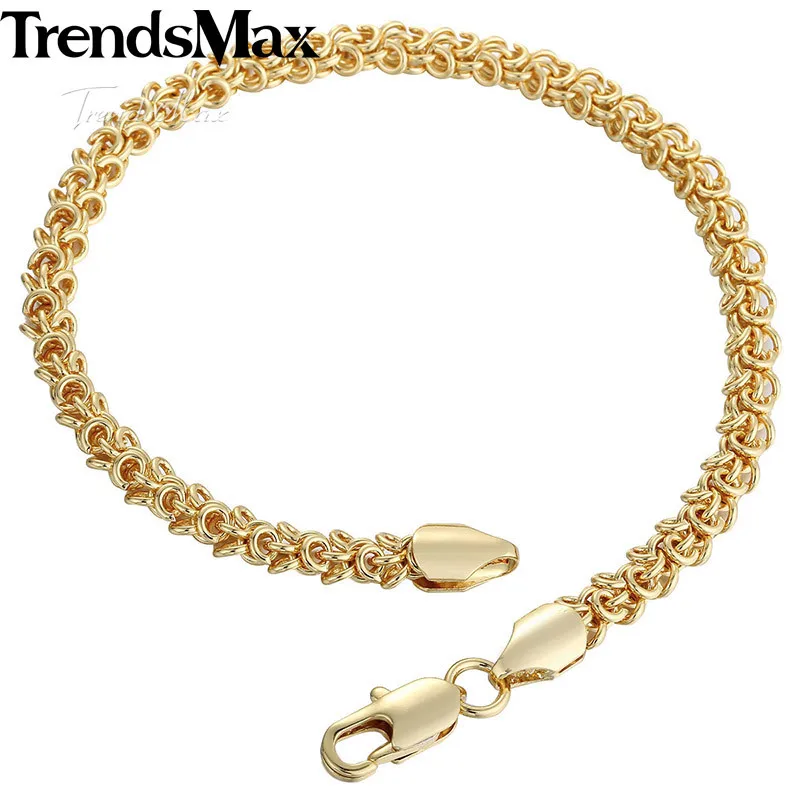 Trendsmax, женский браслет, 585, розовое золото, заполненный, Swirl Link, браслет для женщин, мужчин, подарок, ювелирное изделие, 5 мм, 18 см, 20 см, GBM74
