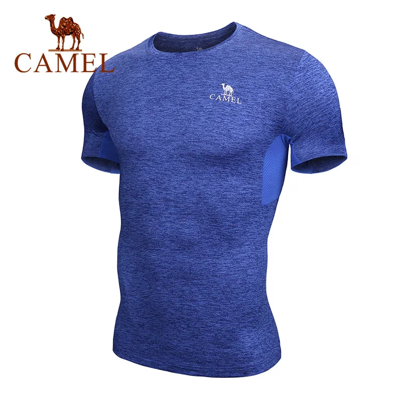 CAMEL Gym T-Shirts Dry Fit Men Sports Fitness Training Outdoor Workout Short Sleeve High Elastic Crossfit Tops Tights - Цвет: 200 Blue