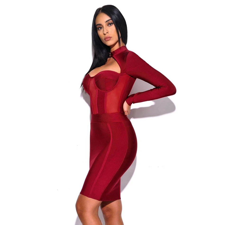 Женское Бандажное платье LEGER BABE бордовое облегающее мини-платье с высоким