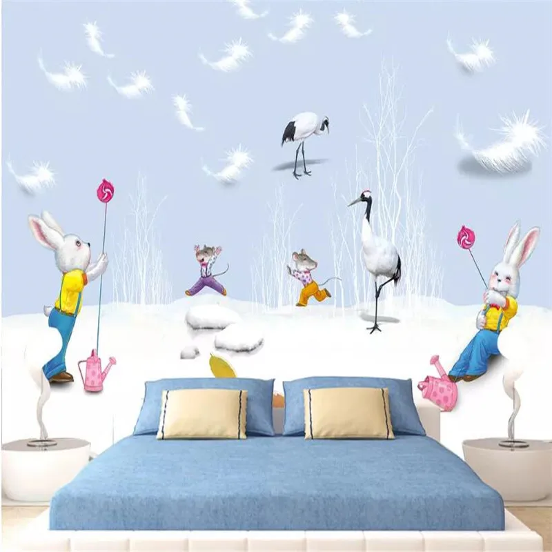 

Modern minimalist feather crane animal children's room background wall custom large indoor wallpaper mural 3D photo wall