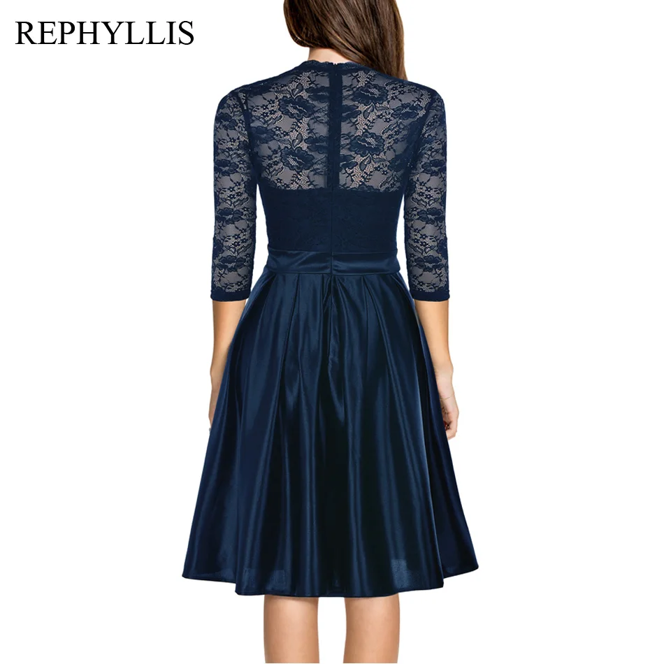 REPHYLLIS, женское винтажное платье с v-образным вырезом, рукавом 2/3, кружевной спиной, прозрачное, ТРАПЕЦИЕВИДНОЕ, для коктейля, свадьбы, торжества, выпускного вечера, вечерние платья