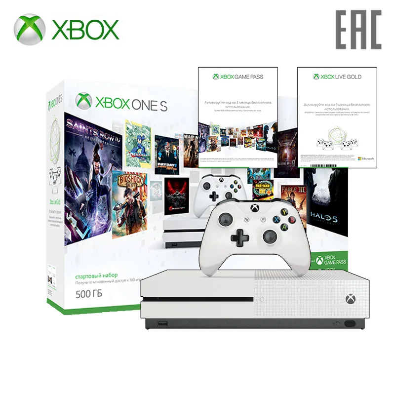 Игровая консоль Microsoft Xbox One S 500 ГБ + абонементы Live и Game Pass на 3 месяца|game console|game