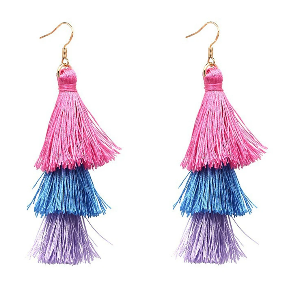 Дамы Boho слоистые ombre Ленточки бахрома мотаться Hook Серьги партия подарок