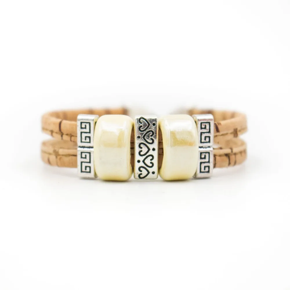 Natural cork bracelet with Ceramic beads women natural original handmade wood jewelry BR-405-6 | Украшения и аксессуары