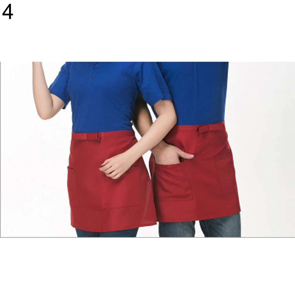 

Newest Half-length Short Waist Apron with Pockets Catering Chefs Bar Waiters Uniform