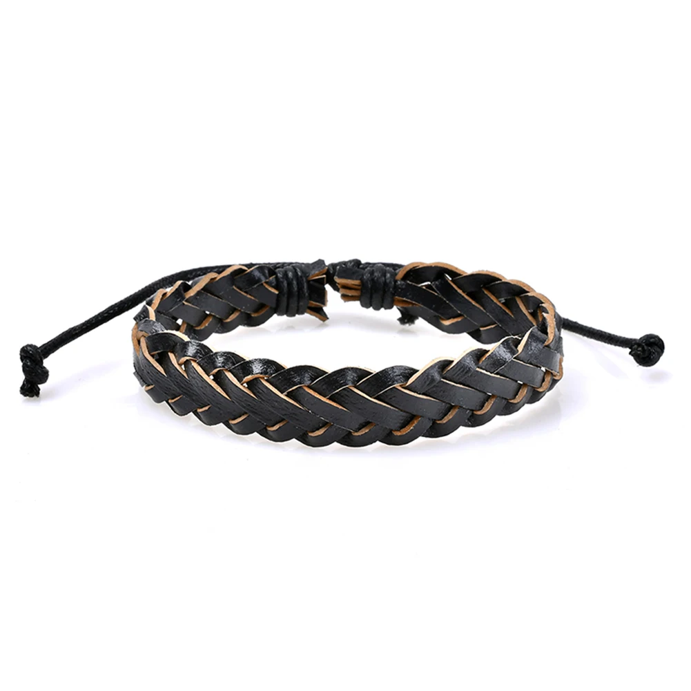 3Pcs Adjustable Faux Leather Braid Bracelets Men's Beads Bangle Bracelet Jewelry | Украшения и аксессуары