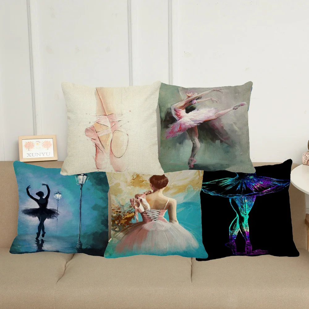 

XUNYU Beautiful Girl Ballet Dance Postures Linen Decoration Pillowcase Cushion Cover Sofa Waist Pillowcase 45cmx45cm XL037