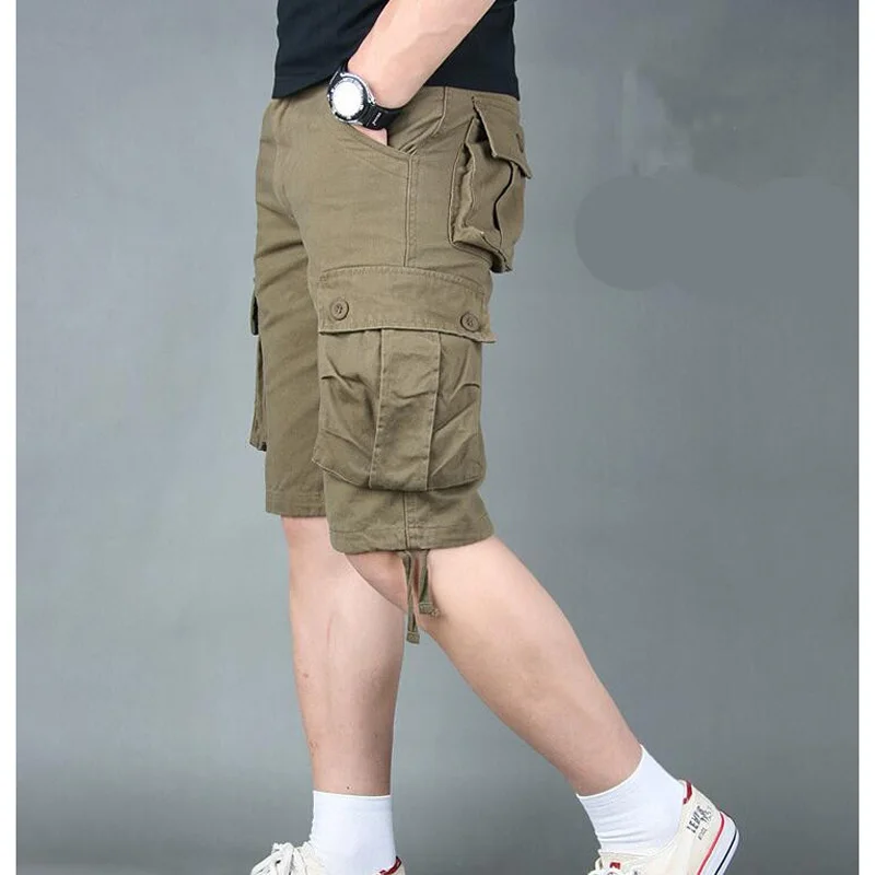 Шорты мужские повседневные хлопковые, летние штаны-карго, цвет хаки, брендовая одежда, Размеры 29-44 от AliExpress WW