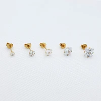 pe13 titanium earrings with aaa square 3mm to 8mm clean zircons 316l stainless steel earring ip plating no fade allergy free