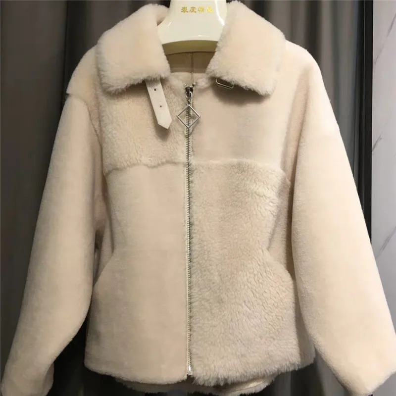 Женское короткое пальто из зернистой шерсти зимняя куртка искусственной кожи с