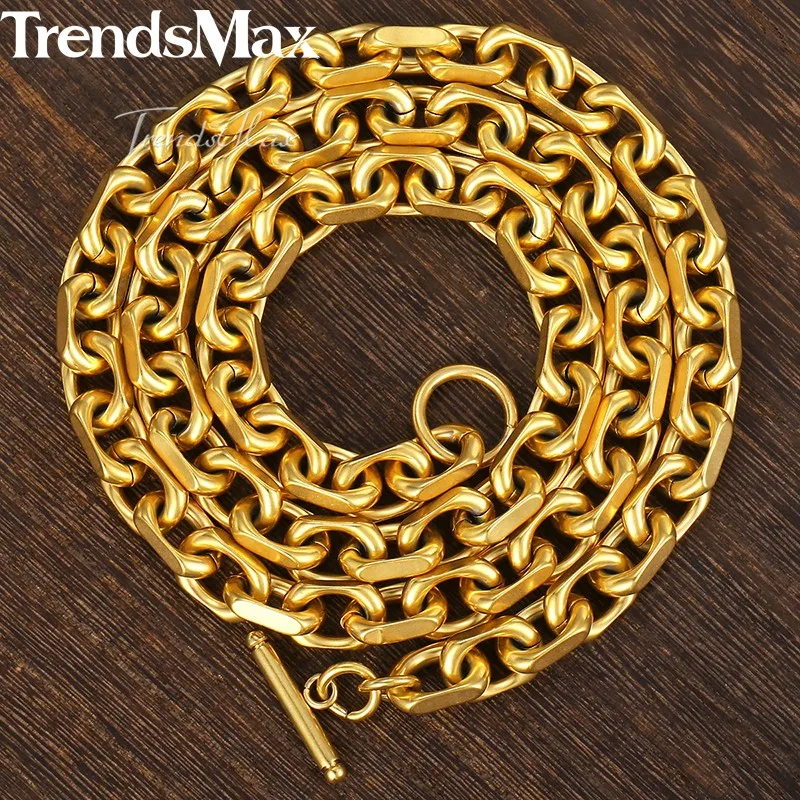 Trendsmax, 9 мм, мужское ожерелье, Золотой кабель, звено, нержавеющая сталь, цепь, вечерние, подарок, ювелирные изделия, 55 см, 60 см, KNM53