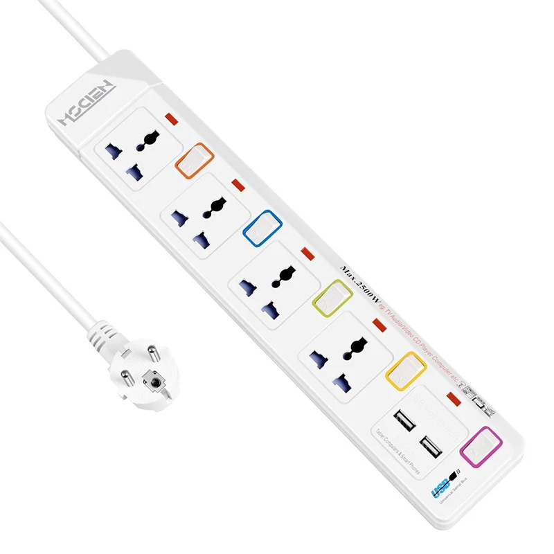 Удлинитель с USB 4 универсальных разъема 2 usb порта для зарядки 1 8 м (включая розетки)