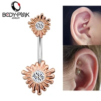 body punk new rook earrings piercings 16g 1 2mm rose gold with rhinestone sun shape curved bar daith piercing ring jewelry women
