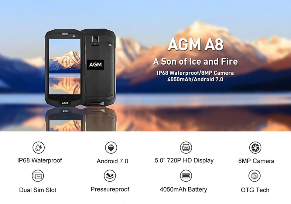 AGM A8 5,0 дюймов HD IP68 4050 мАч 4G смартфон 4 Гб+ 64 Гб Водонепроницаемый Android 7,0 MSM8916 четырехъядерный мобильный телефон 13 МП NFC