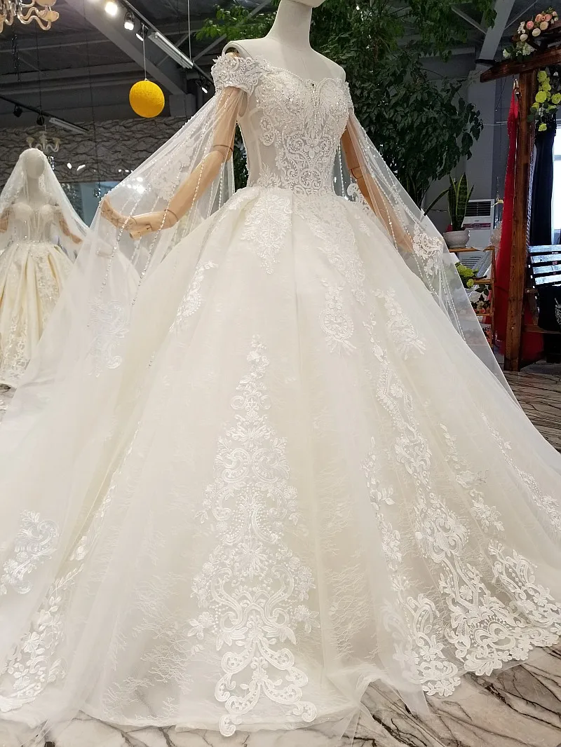 LS017988 кружевное свадебное платье с открытыми плечами и коротким рукавом