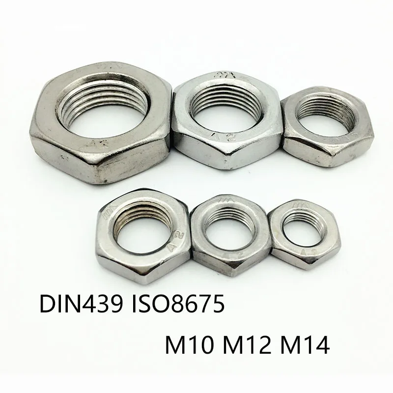 DIN439 ISO8675 M8 M10 M12 M14 304 Шестигранная гайка из нержавеющей стали тонкие шестигранные
