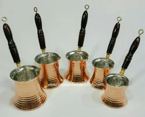 

Hand Hammered Copper Turkish Coffee Pot Ibrik Vintage Jazzva Briki Brass Handle