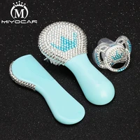 miyocar beautiful set of safe good quality blue baby comb and bling blue white crown baby pacifier ideal gift for baby shower