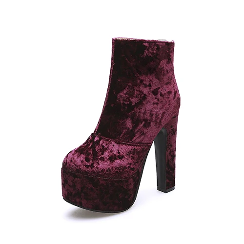 red shoes Gdgydh/; Модные осенние женские ботильоны; обувь на высоком каблуке; замшевая женская обувь на платформе и каблуке с круглым носком; обувь на молнии; большие размеры - Цвет: red shoes