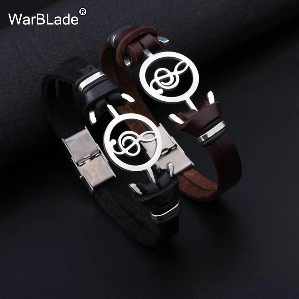 WarBLade 2018 New Design Musical Bracelet Bangles stainless steel Genuine Leather For Women Men Charm Jewelry pulseira | Украшения и