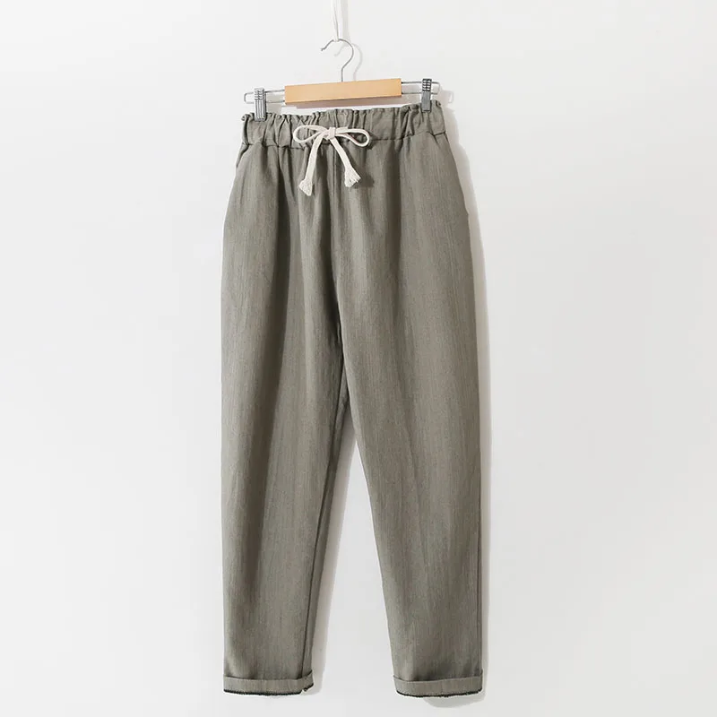 Obrix Loose Light Cotton Casual Style Female Pants Streetwear Sporty Regular Drawstring Elastic Waist Trousers For Everyday Wear - Цвет: Deep Army Green