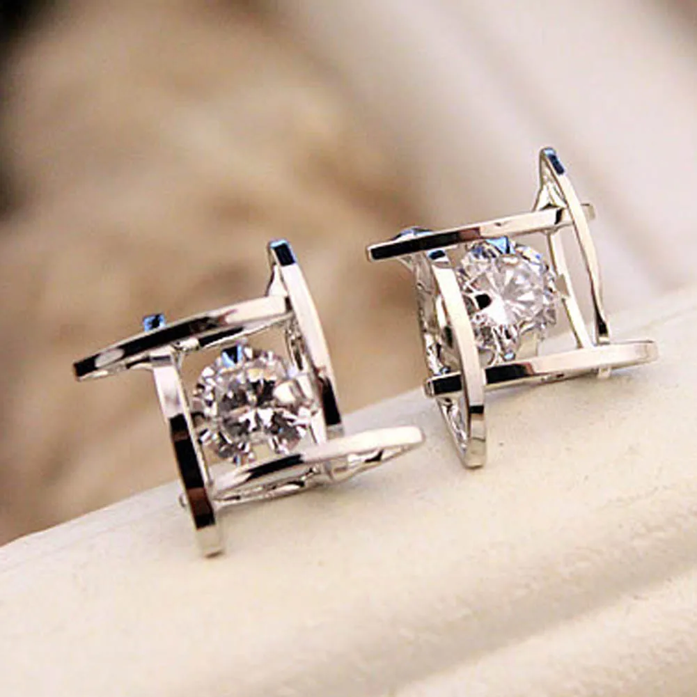 New Hollow Out Stud Earrings Zircon Square For Women brincos Fashion Jewelry | Украшения и аксессуары
