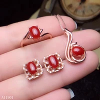 kjjeaxcmy exquisite jewelry 925 silver inlaid natural red coral ruby deluxe necklace pendant ring earring suit support detectio